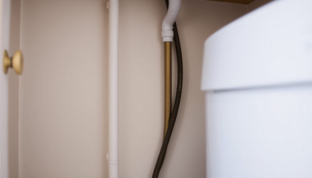 Washing machine drain hose and standpipe in a laundry room, the spot where a washing machine drain overflows.